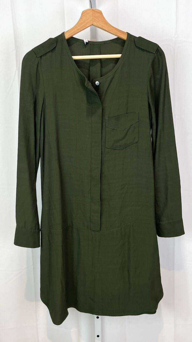 MADEWELL Cargo Tunic Dress Long Sleeve Shirtdress Size XS Viscose Crepe Green